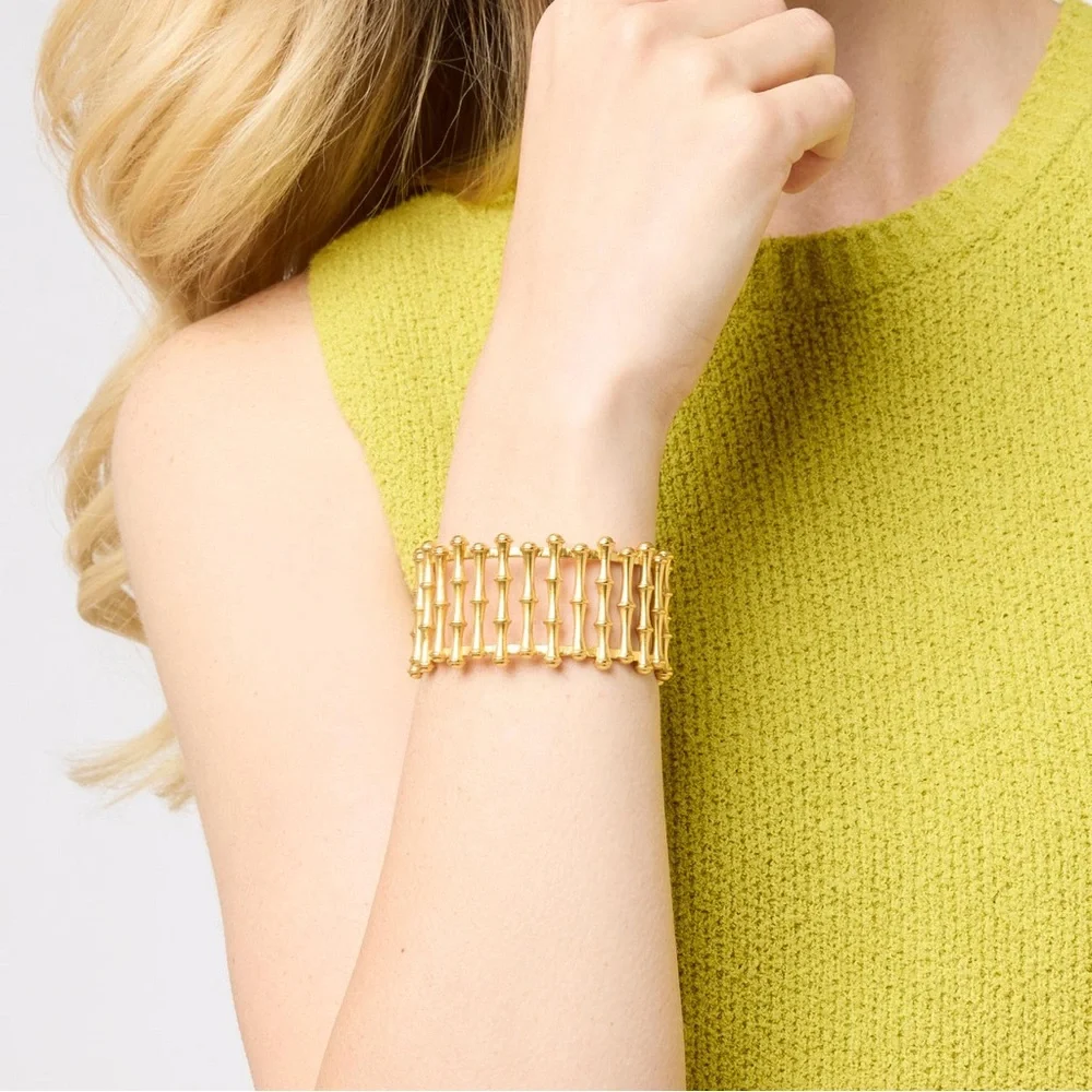Gold Bamboo-Inspired Wide Cuff Bracelet - Women Jewelry - Picture 3 of 6